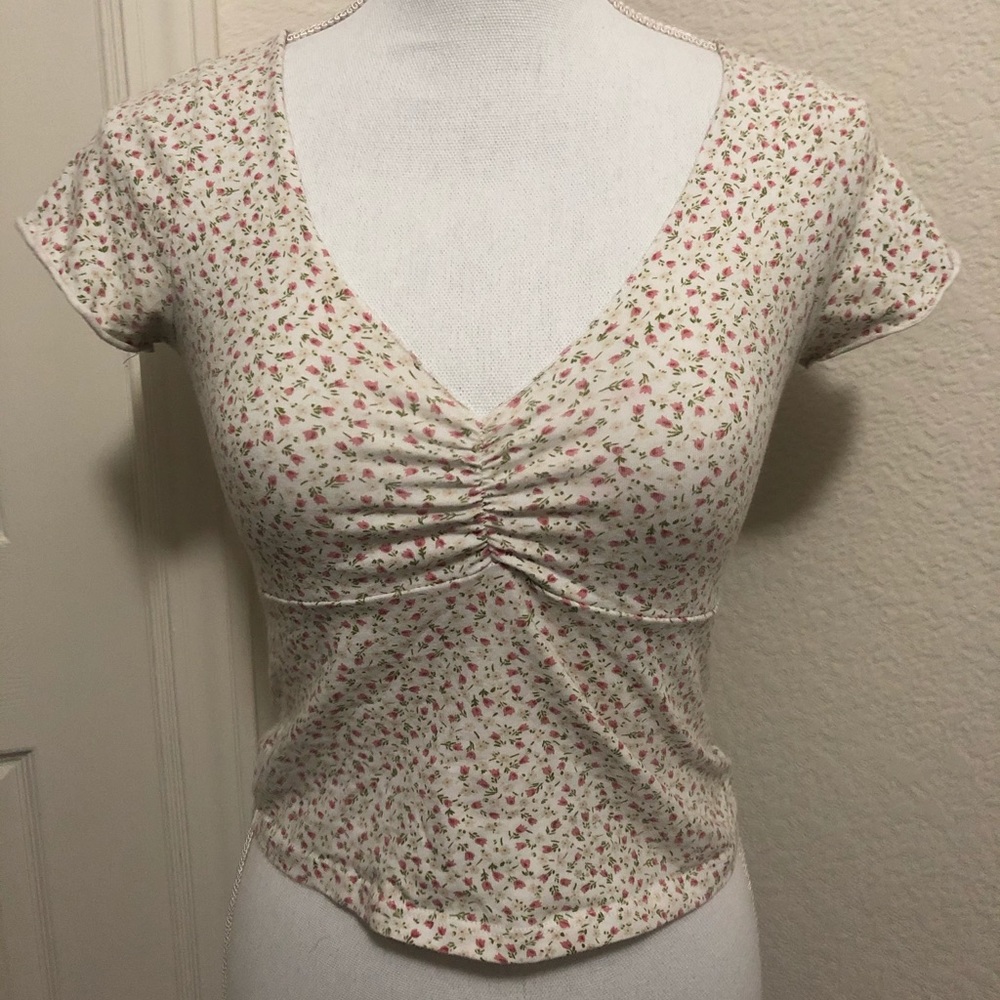 Pink Floral Rouched Crop Top